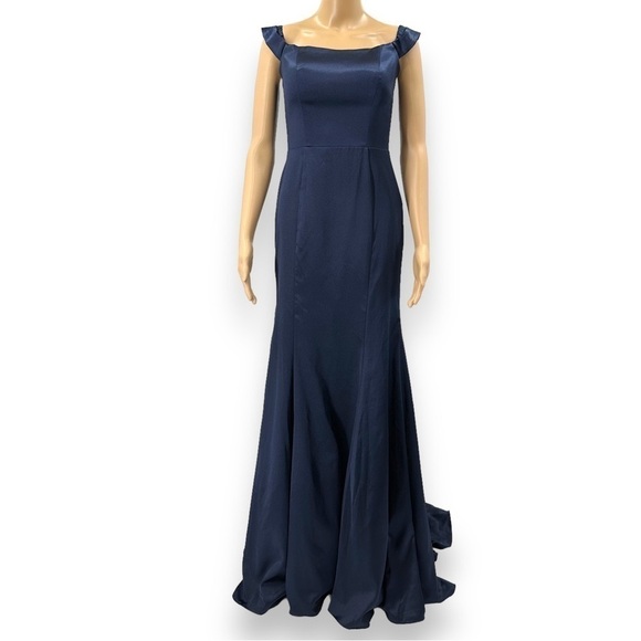 NEW Madison James 19-161 Navy Blue Off Shoulder Prom Cocktail Dress Size 4 - Picture 1 of 8